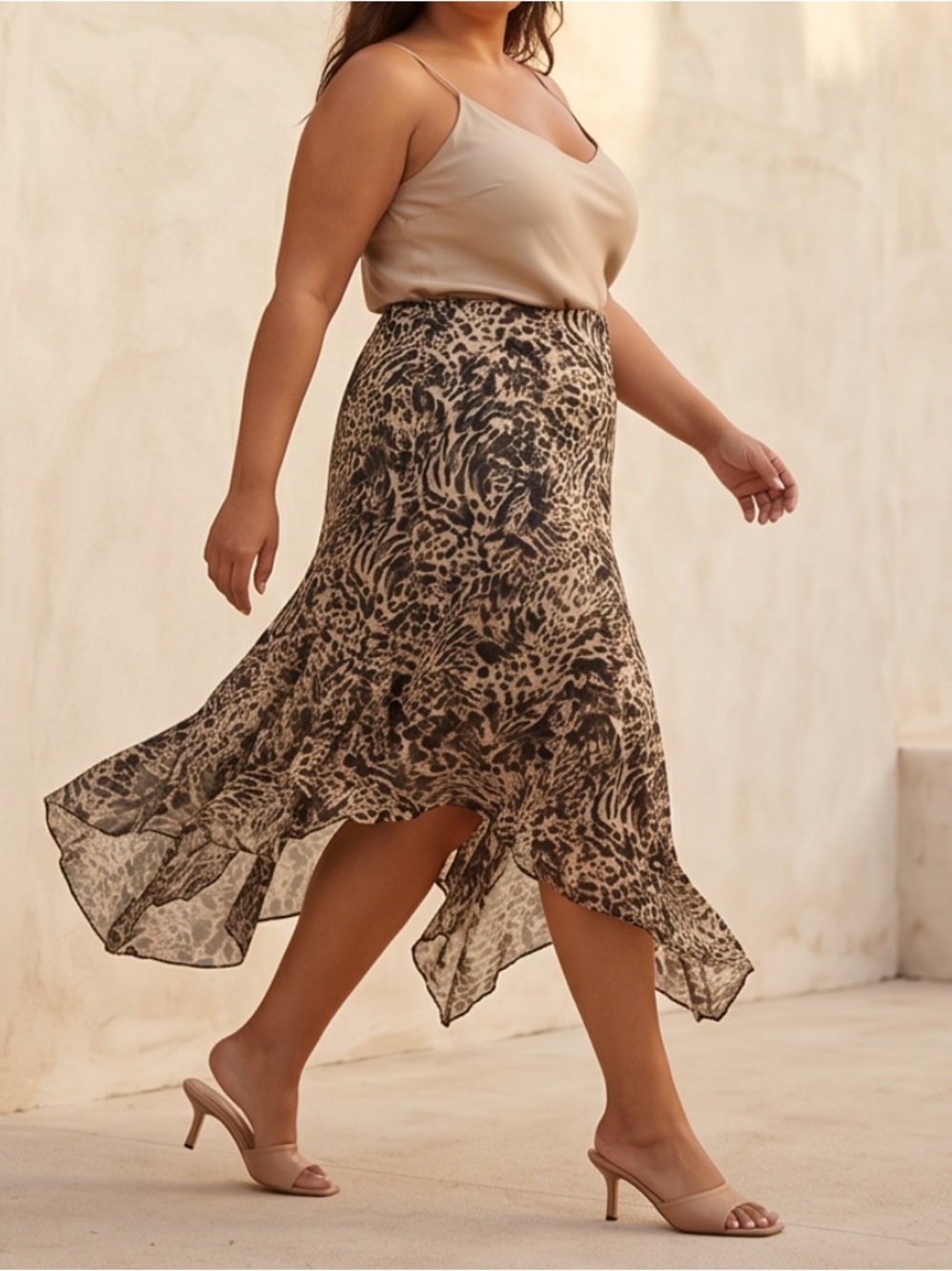 Dana Bushman Plus Size 14 Animal Print Maxi Brown Cream Black skirt